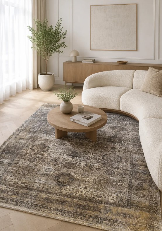 Dywan vintage Dywilan Empire 3 l.beige/l.grey - przykładowa wizualizacja salonu